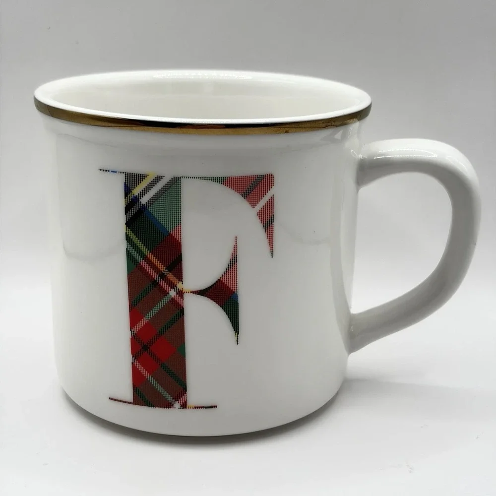 Pottery Barn‎ Stewart Plaid Initial Mug 